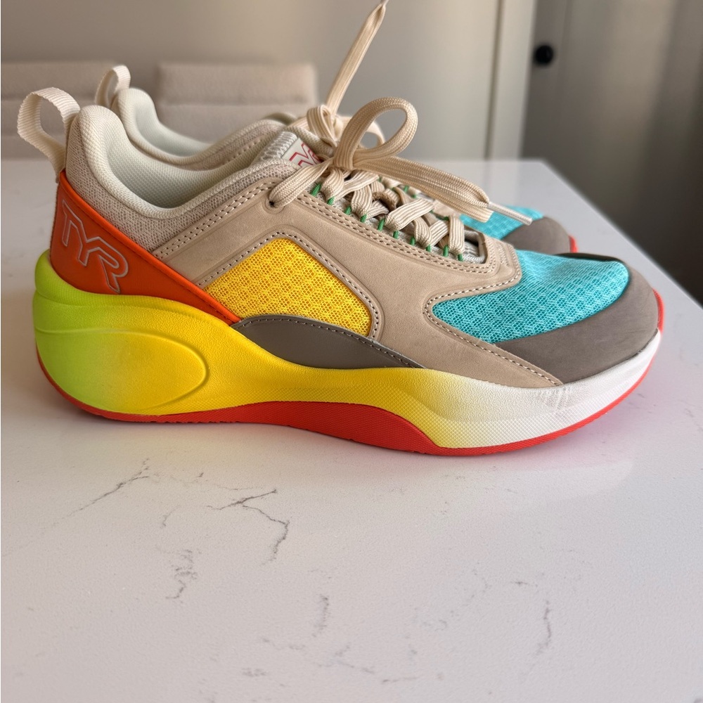 TYR Women's Colorful Sneakers - Blue, Yellow, Green, Tan, and Orange
